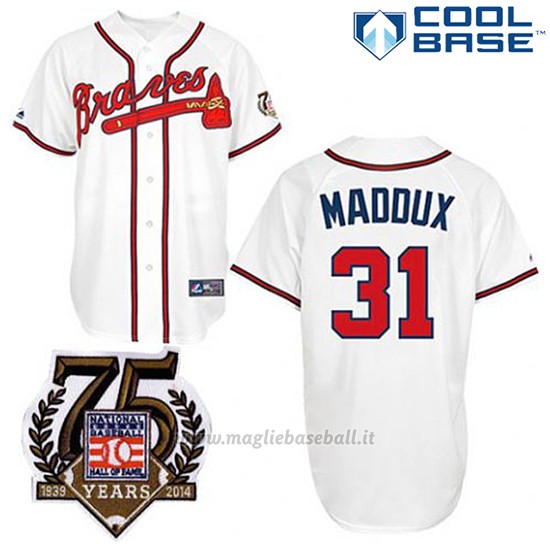 Maglia Baseball Uomo Atlanta Braves 75 Anniversario 31 Maddux Commemoratif Cool Base